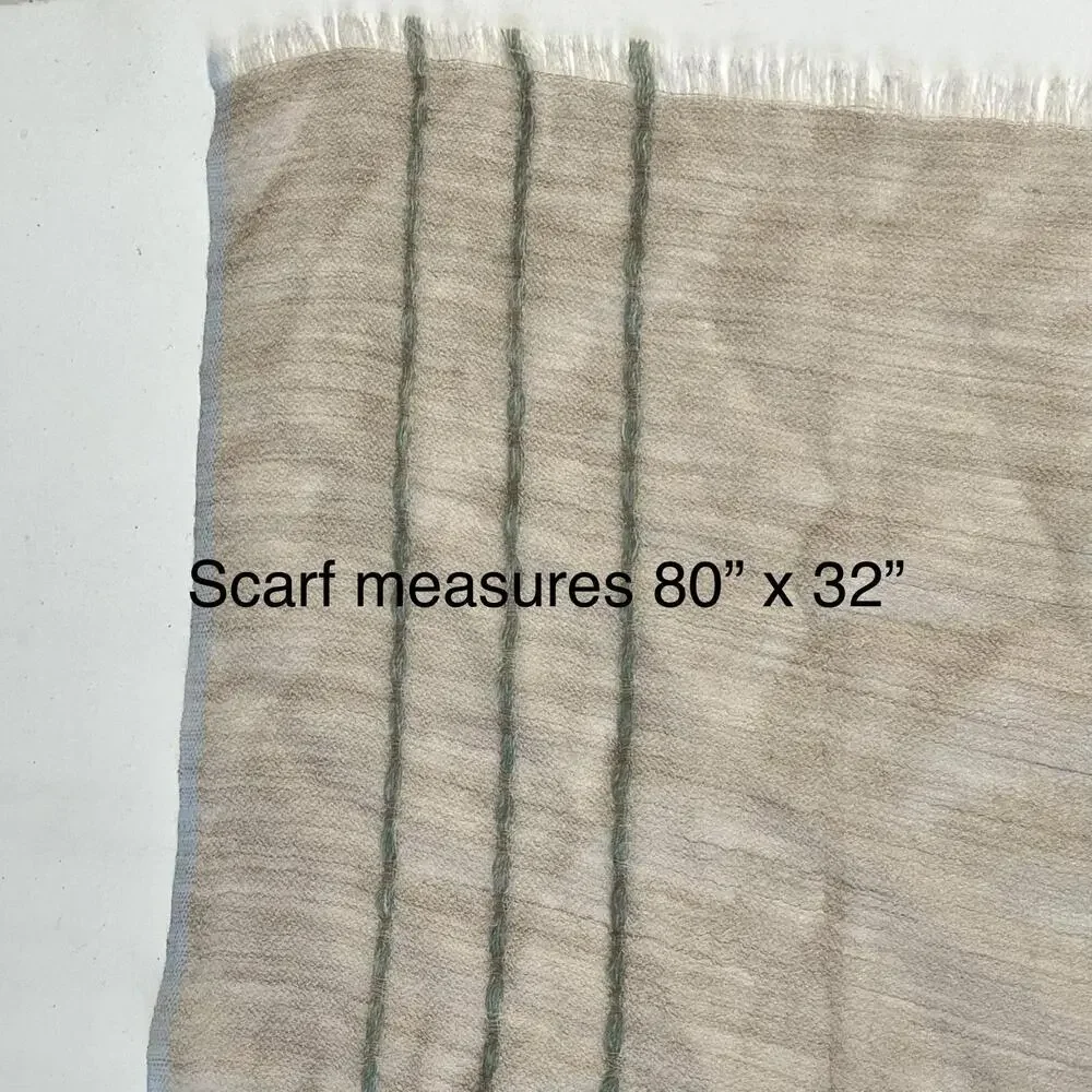 Loro Piana Shawl Wrap Womens Long Beige Cashmere Logo Stripe Scarf Italy